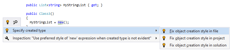 JetBrains&nbsp;Rider syntax style inspection: Specify created type
