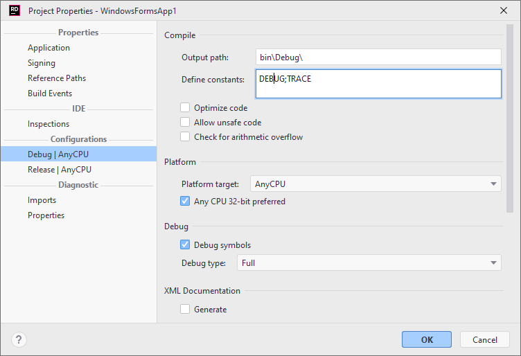 JetBrains&nbsp;Rider: Project Properties dialog