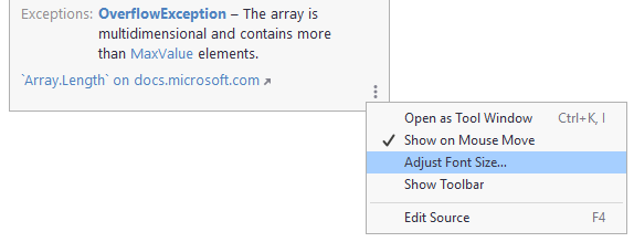 JetBrains&nbsp;Rider: Quick Documentation options