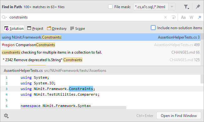 the Find in Files dialog the Find in Files dialog