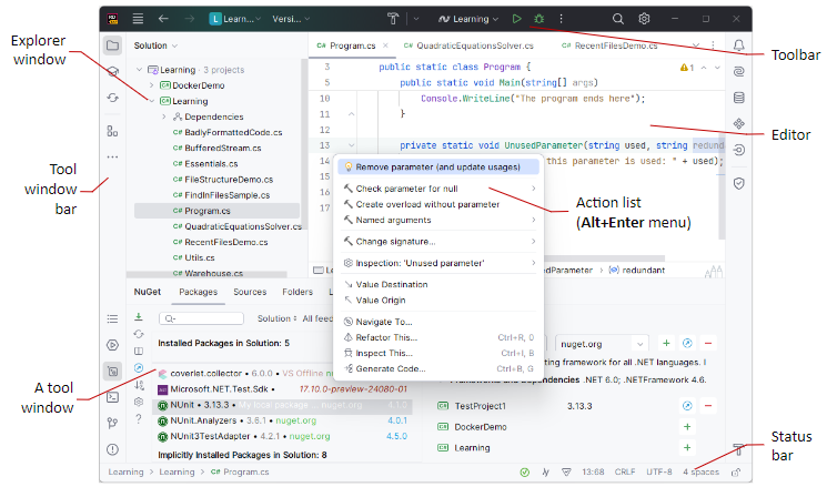 JetBrains Rider main window in the new UI JetBrains Rider main window in the new UI