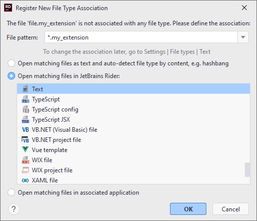 JetBrains&nbsp;Rider: Associating a file name pattern with a file type