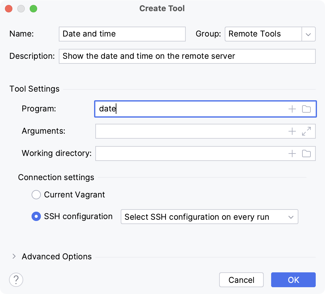 The Create Tool dialog The Create Tool dialog