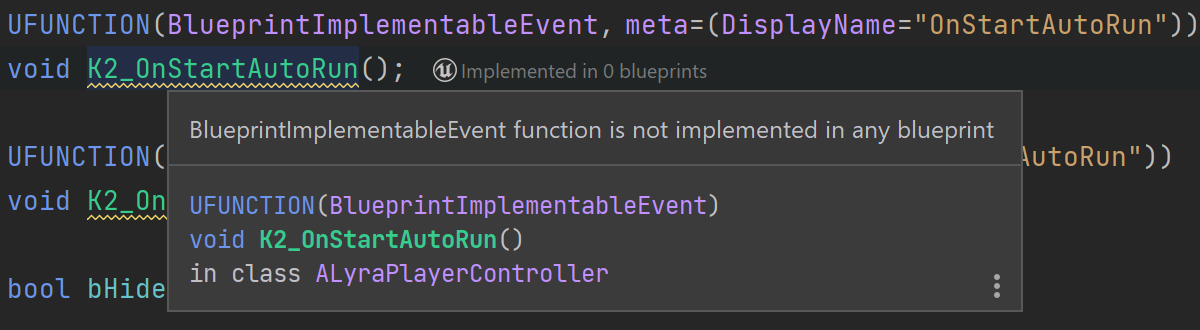 BlueprintImplementableEvent 函数未被实现