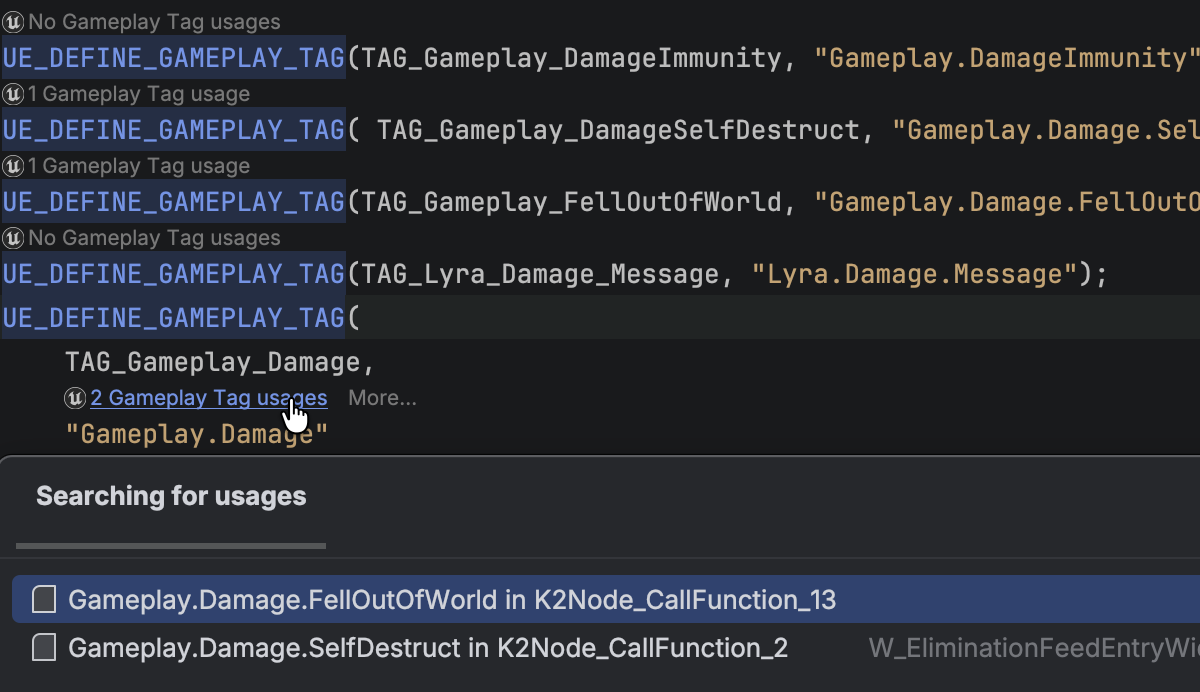 Usages of gameplay tags
