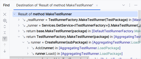 Value destination hierarchy in the Find window Value destination hierarchy in the Find window