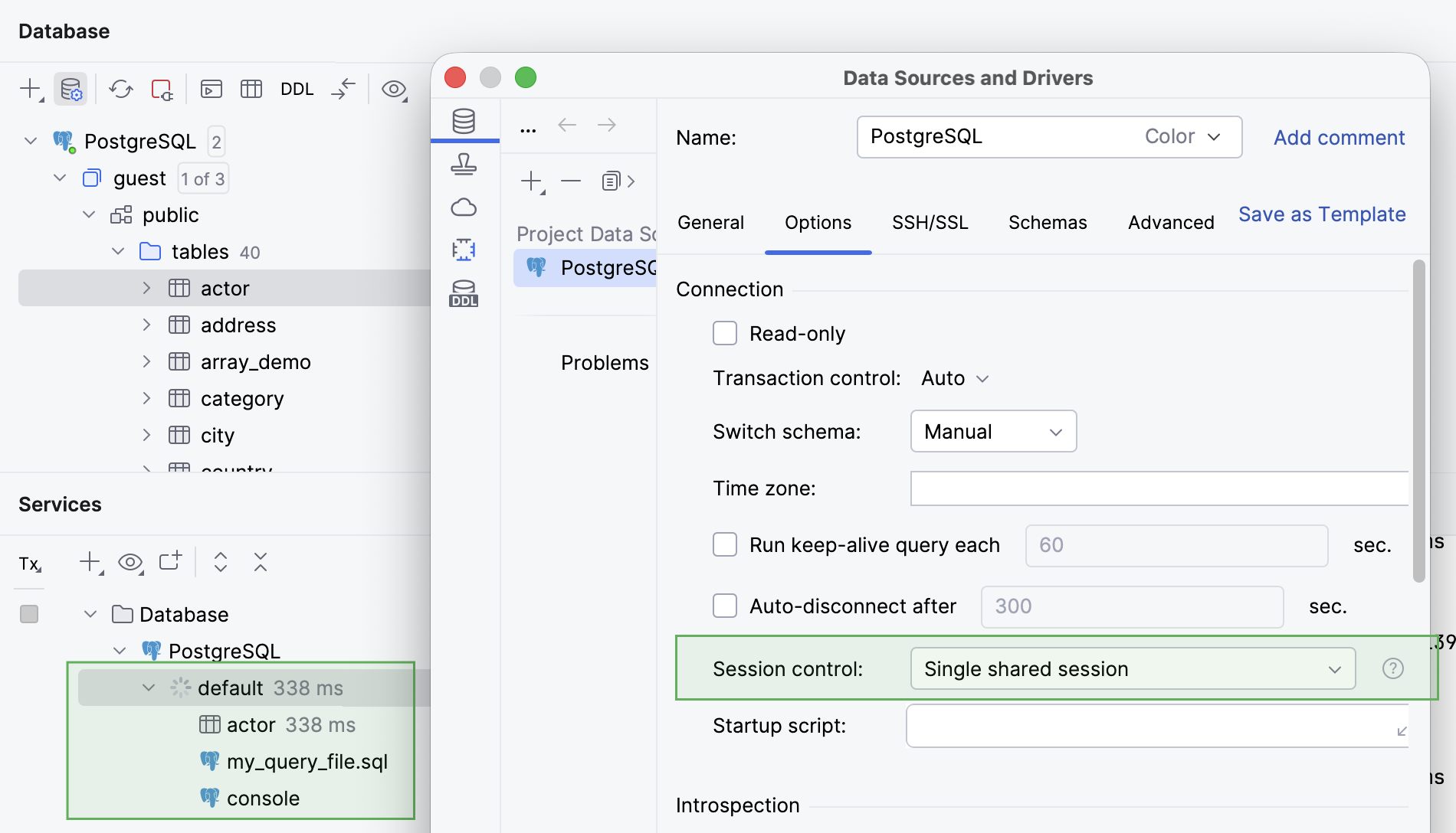 All connections are in a single shared session All connections are in a single shared session