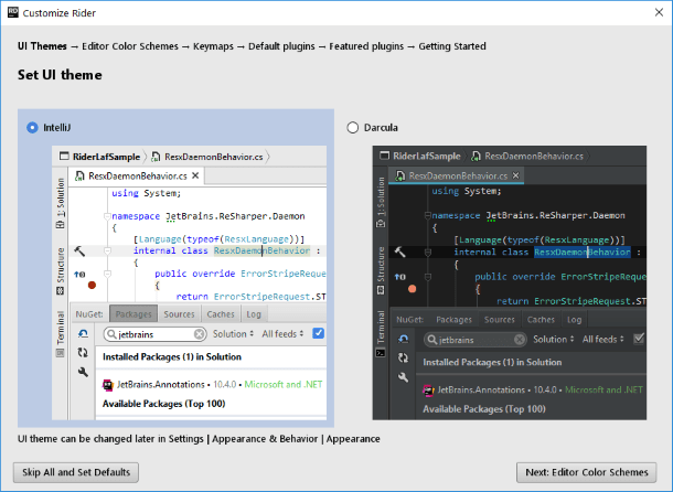 Select the UI theme Select the UI theme