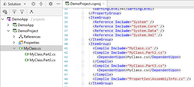JetBrains Rider: Grouping related files using the DependentUpon element JetBrains Rider: Grouping related files using the DependentUpon element