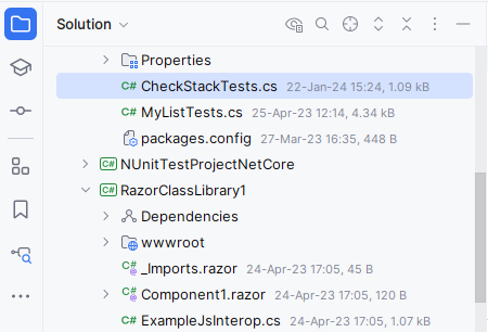 JetBrains&nbsp;Rider Solution Explorer: Details in Tree Views