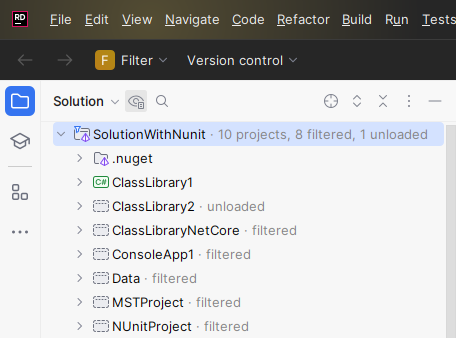 JetBrains Rider: Adding projects to solution filter JetBrains Rider: Adding projects to solution filter