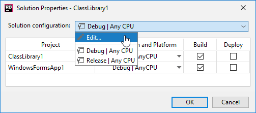 JetBrains&nbsp;Rider: Solution Properties dialog