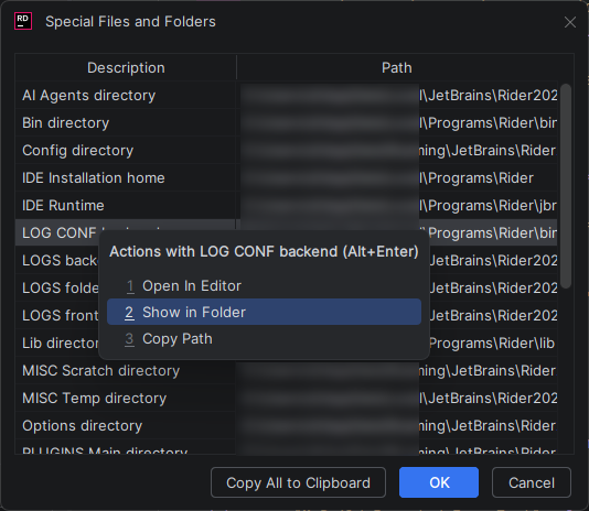 JetBrains&nbsp;Rider：特殊文件和文件夹对话框