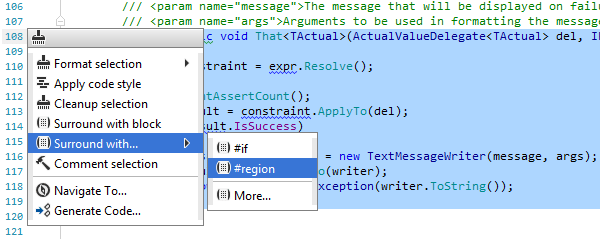 Surrounding a code block with #region Surrounding a code block with #region
