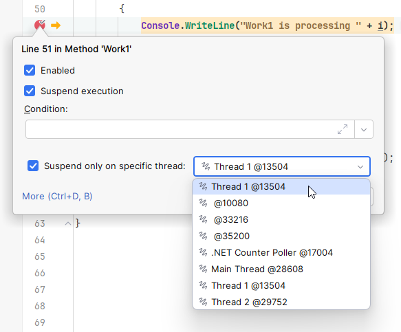 JetBrains Rider: Making a breakpoint thread-specific JetBrains Rider: Making a breakpoint thread-specific