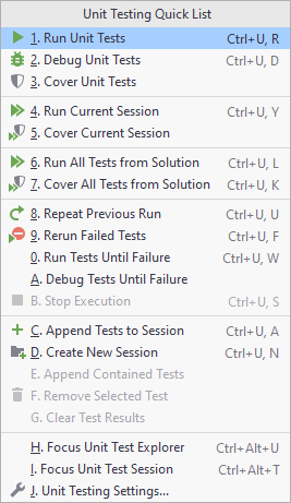 JetBrains&nbsp;Rider: Unit Testing Quick List