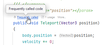 JetBrains&nbsp;Rider: Unity performance indicators in Code Vision