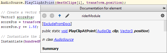 JetBrains&nbsp;Rider: Unity quick documentation