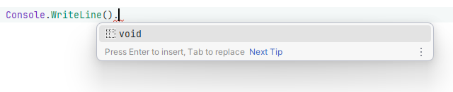 JetBrains Rider: void expression hint in code completion JetBrains Rider: void expression hint in code completion