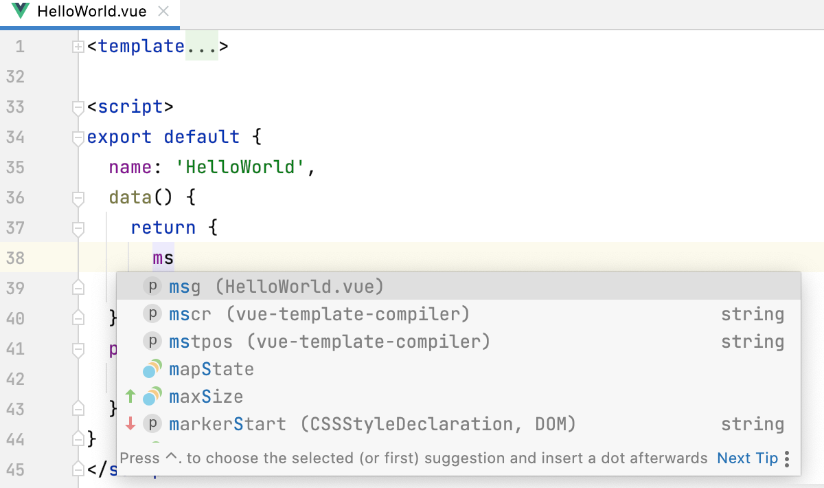 Vue.js: completion for ES6 inside <script> tag Vue.js: completion for ES6 inside <script> tag