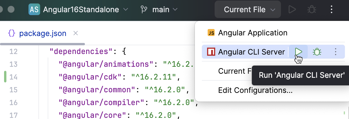 Run an Angular app in the development mode via a run/debug configuration Run an Angular app in the development mode via a run/debug configuration