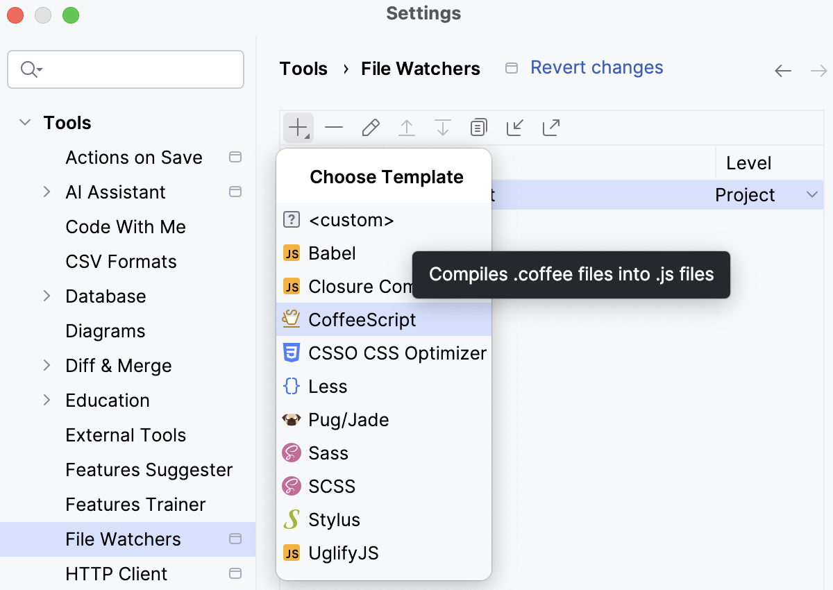 Create a CoffeeScript File Watcher Create a CoffeeScript File Watcher