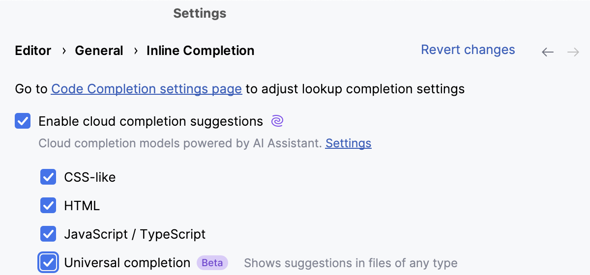 Enable Cloud Completion Enable Cloud Completion