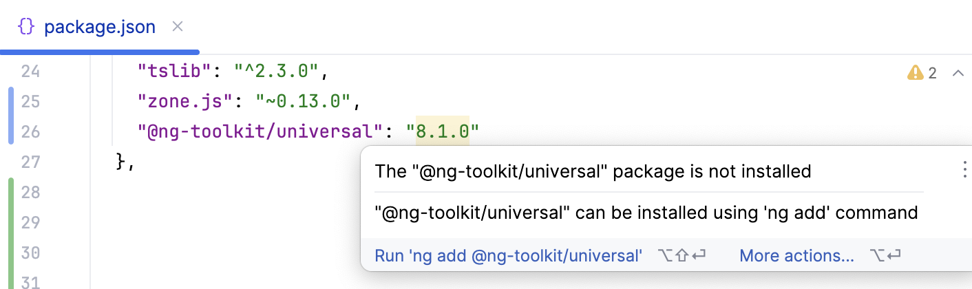 JetBrains Rider suggests adding a dependency with ng add JetBrains Rider suggests adding a dependency with ng add