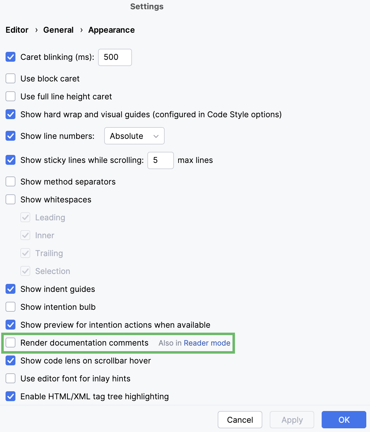 Turn on Rendered JSDoc comments by default Turn on Rendered JSDoc comments by default