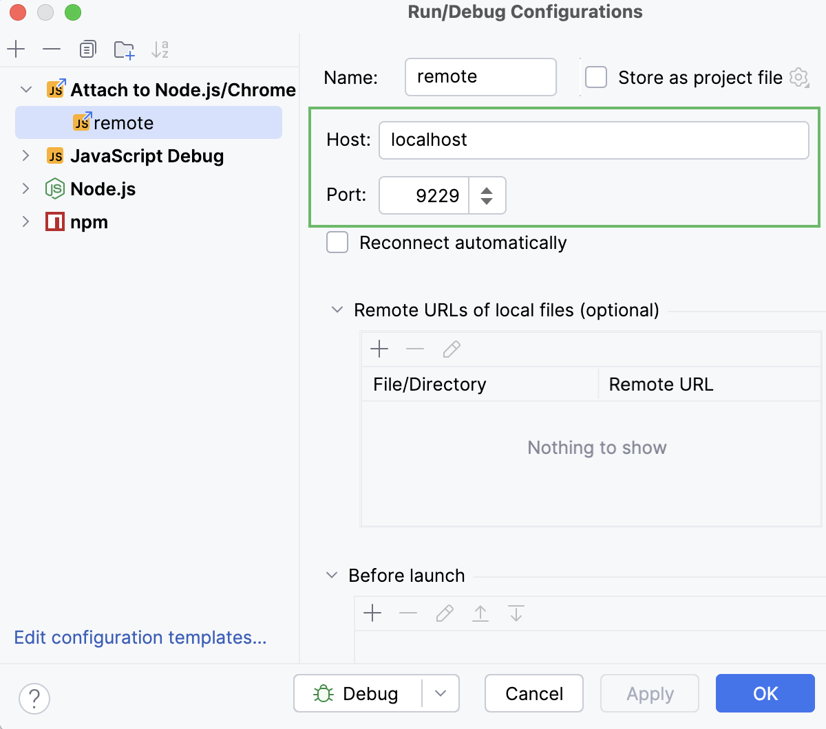 Attach to Node/Chrome run/debug configuration Attach to Node/Chrome run/debug configuration