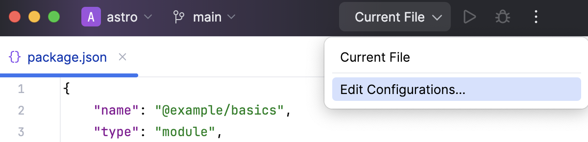 Open the Edit Configurations dialog Open the Edit Configurations dialog