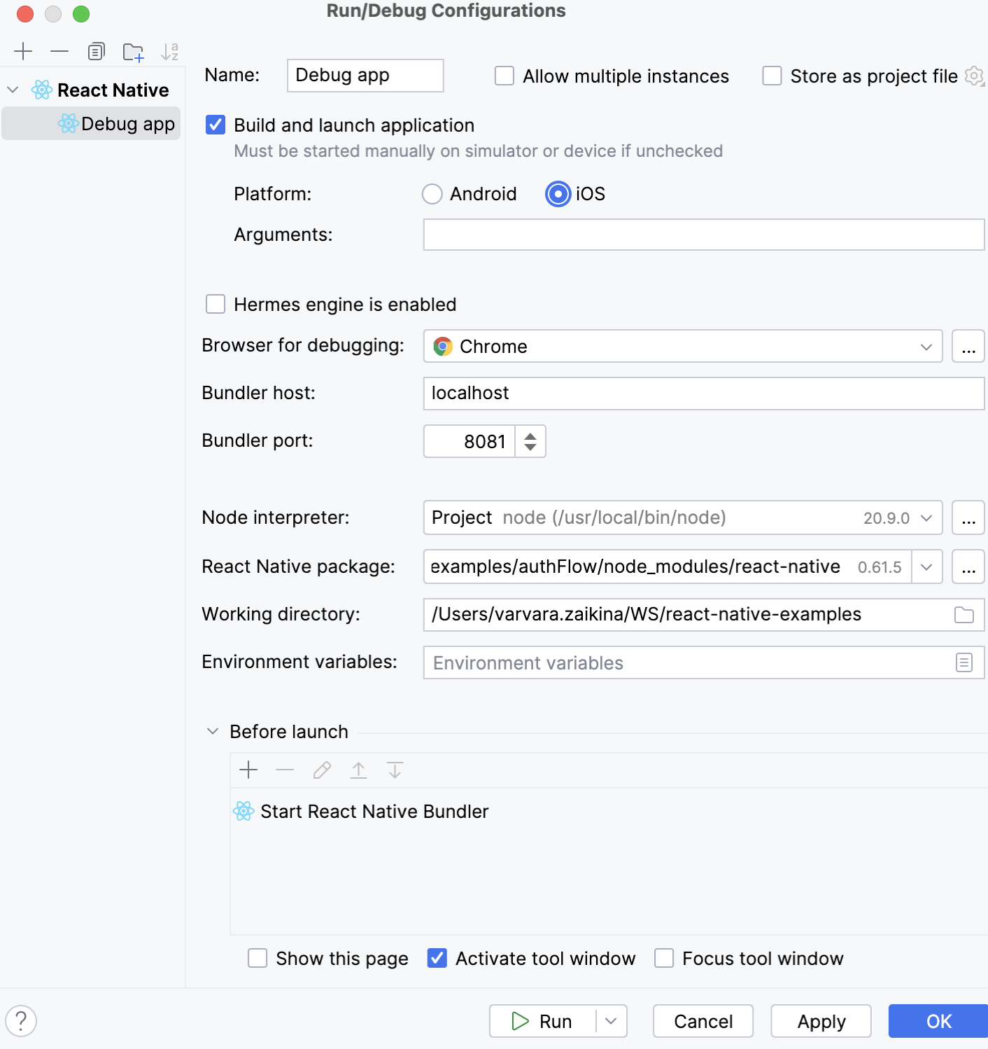React Native Run Configuration React Native Run Configuration