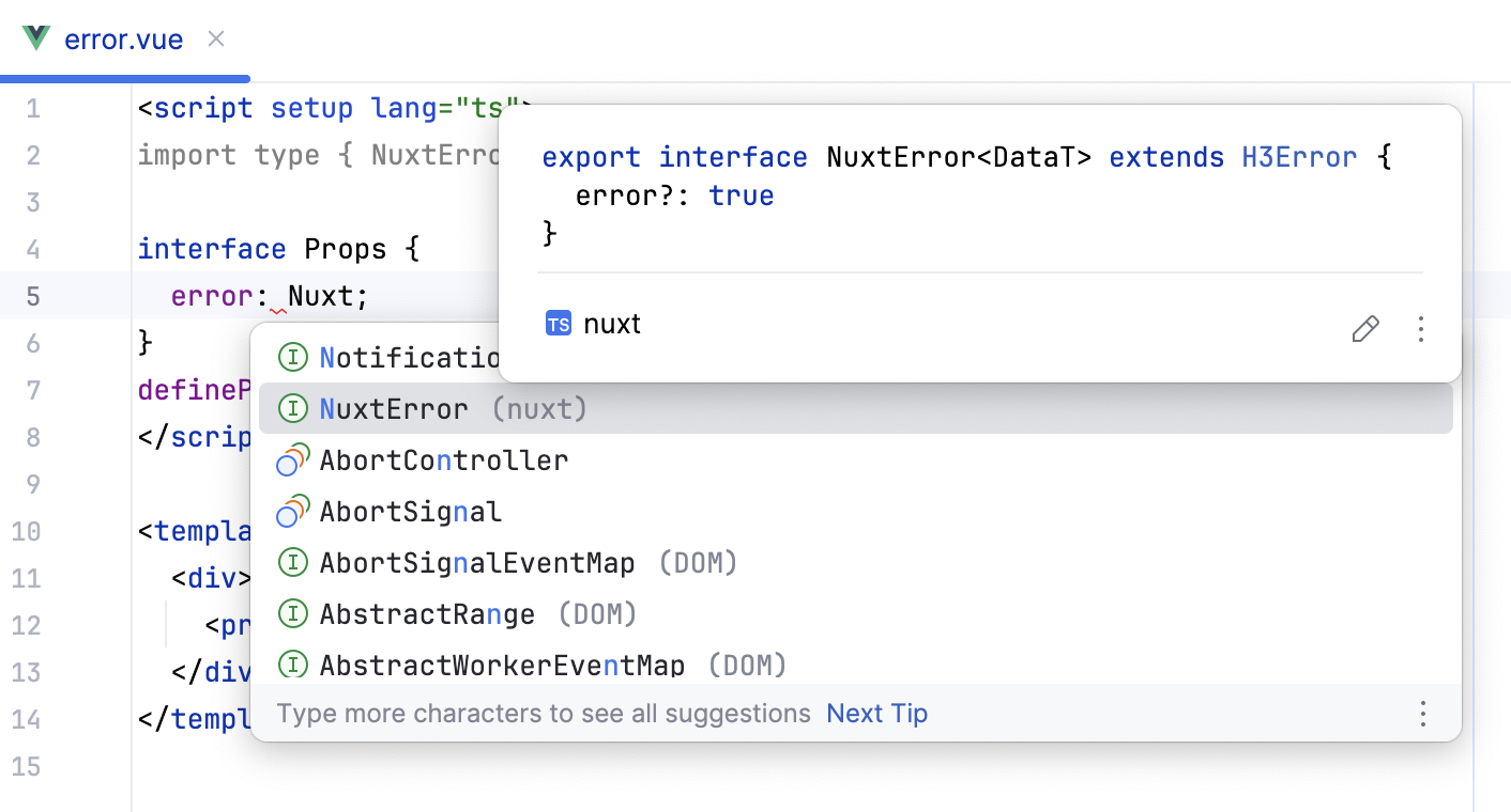 Completion and quick doc for Nuxt components