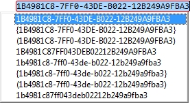 The nguid macro showing a completion list of GUID formats