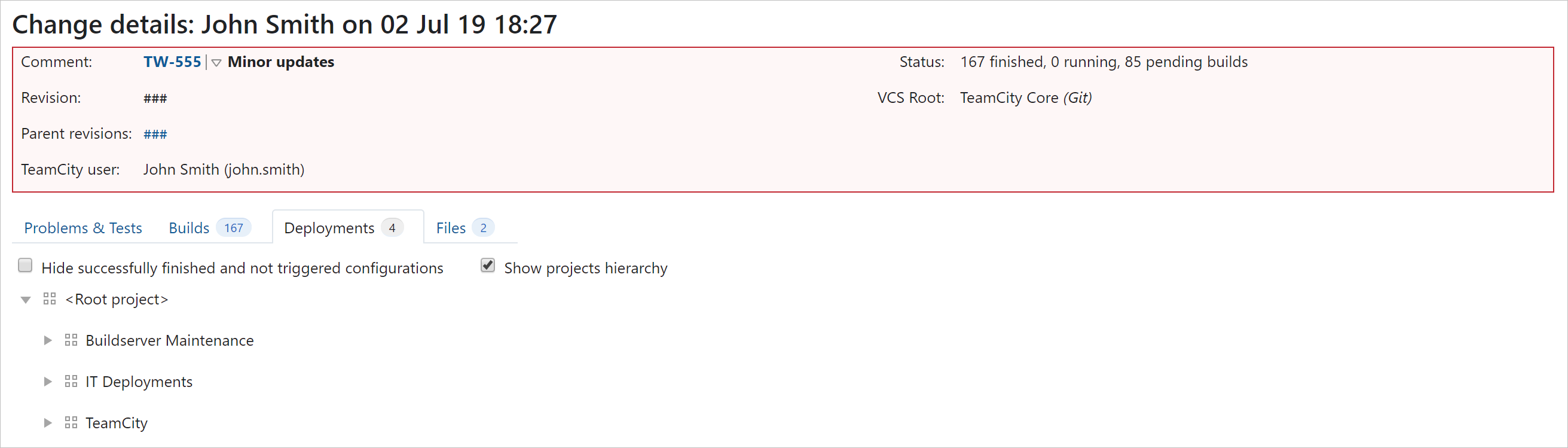 Deployments in Change details Deployments in Change details