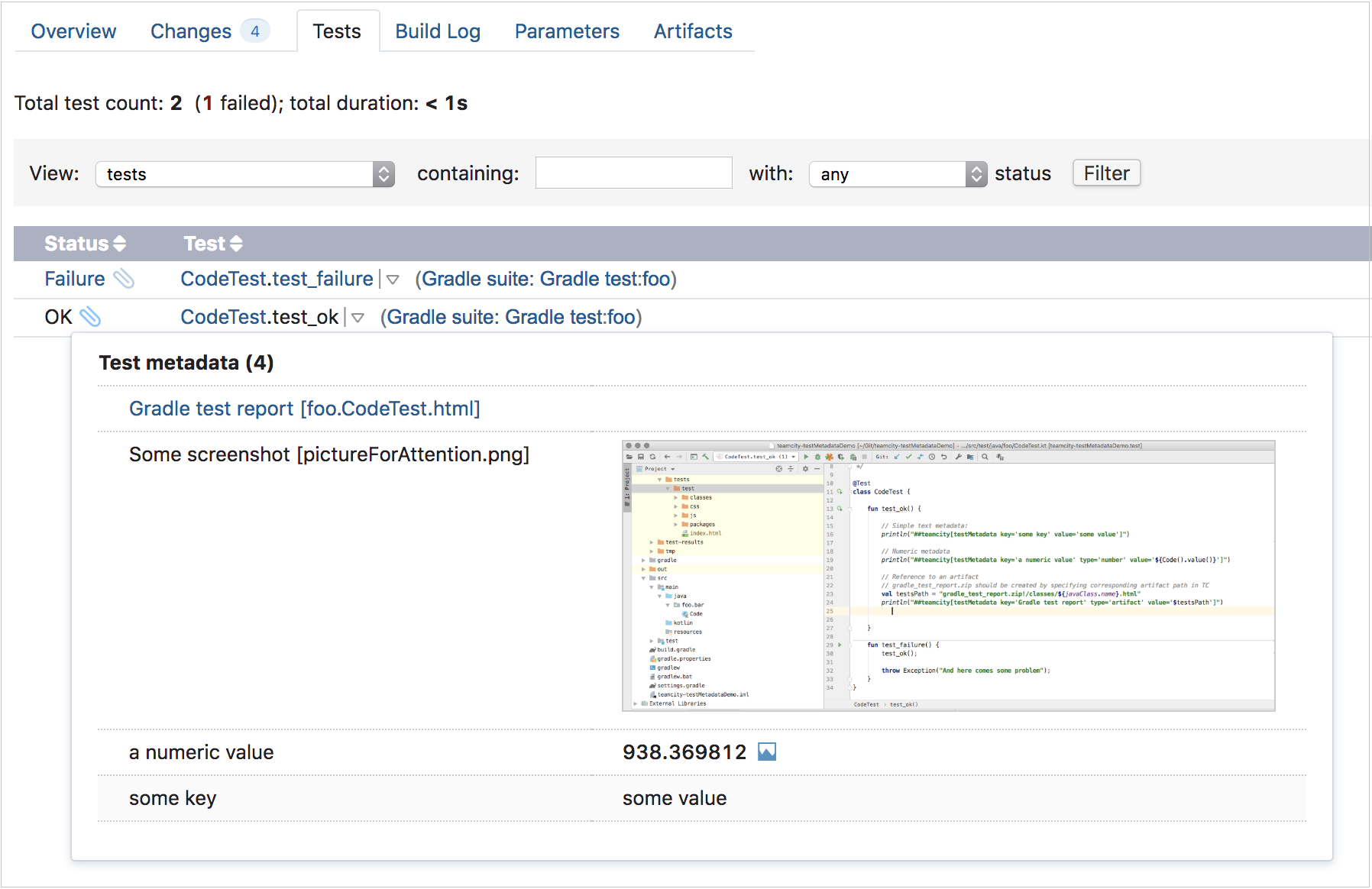 Additional data for successful tests Additional data for successful tests
