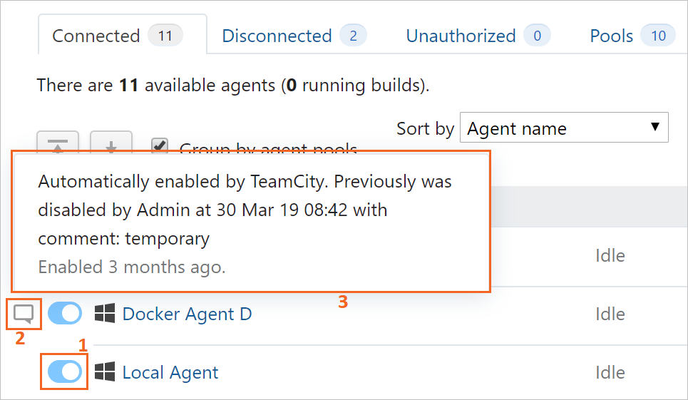 Enable/disable an agent Enable/disable an agent