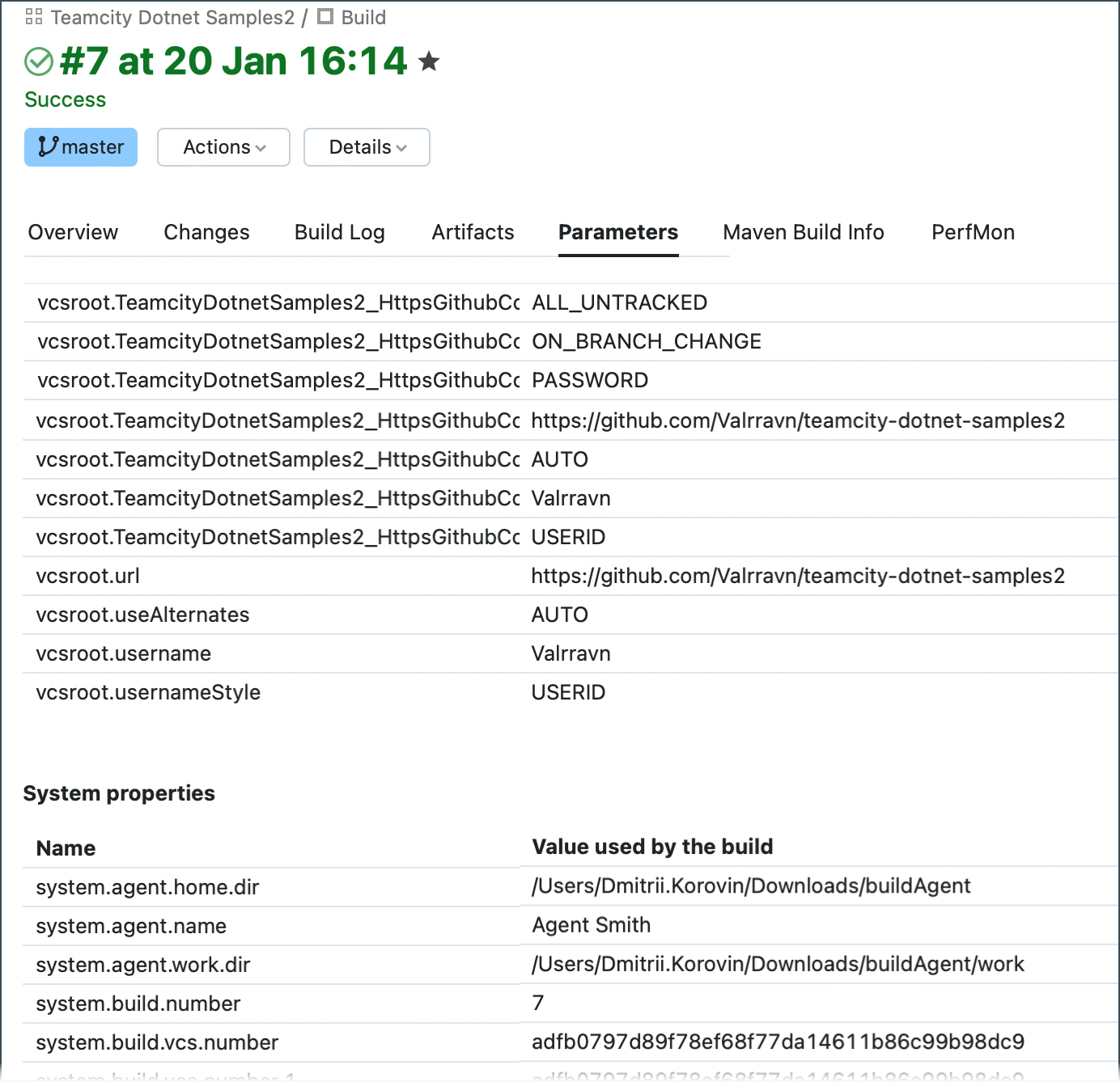 Parameters Tab of a Build Parameters Tab of a Build