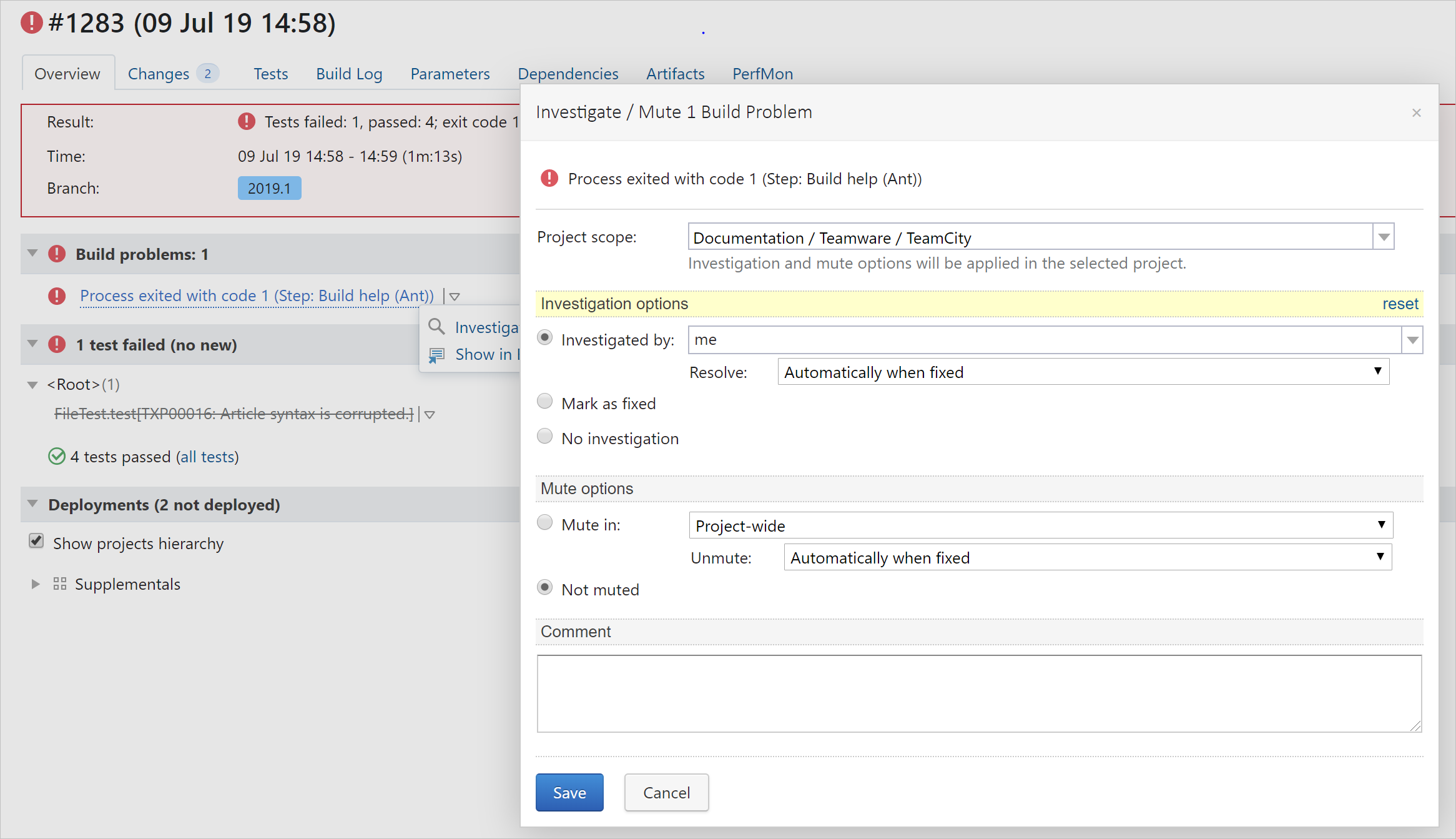 Investigate/mute a build problem Investigate/mute a build problem