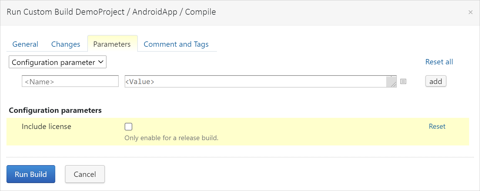 Typed parameter in a Running Custom Build dialog Typed parameter in a Running Custom Build dialog