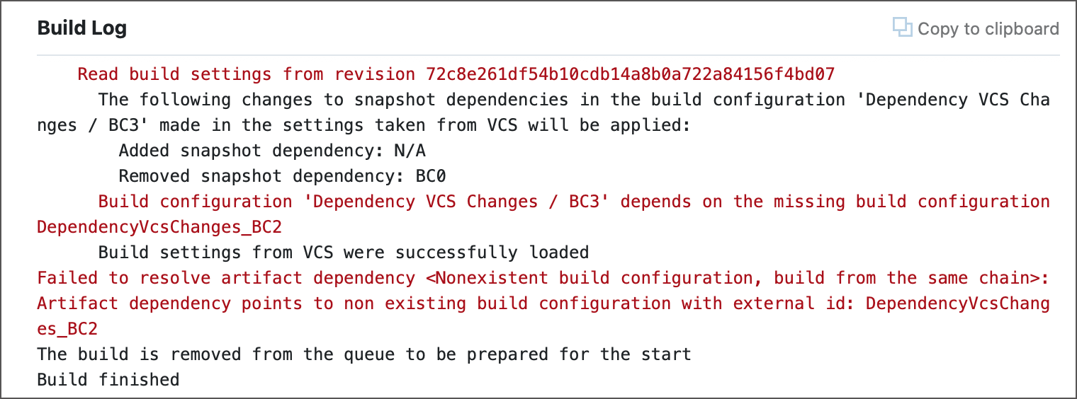 Failing chain from custom branch