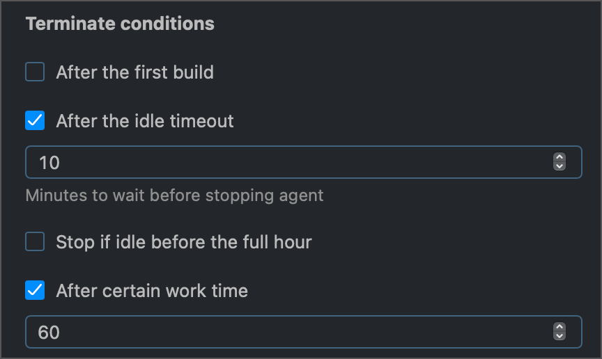 Agents terminate conditions Agents terminate conditions