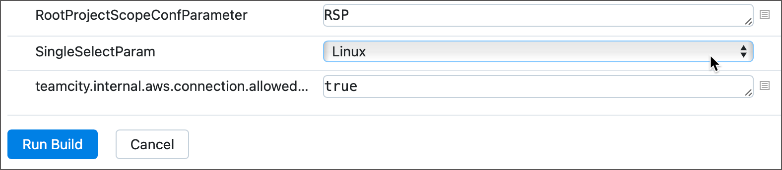Single selection parameter 1 Single selection parameter 1