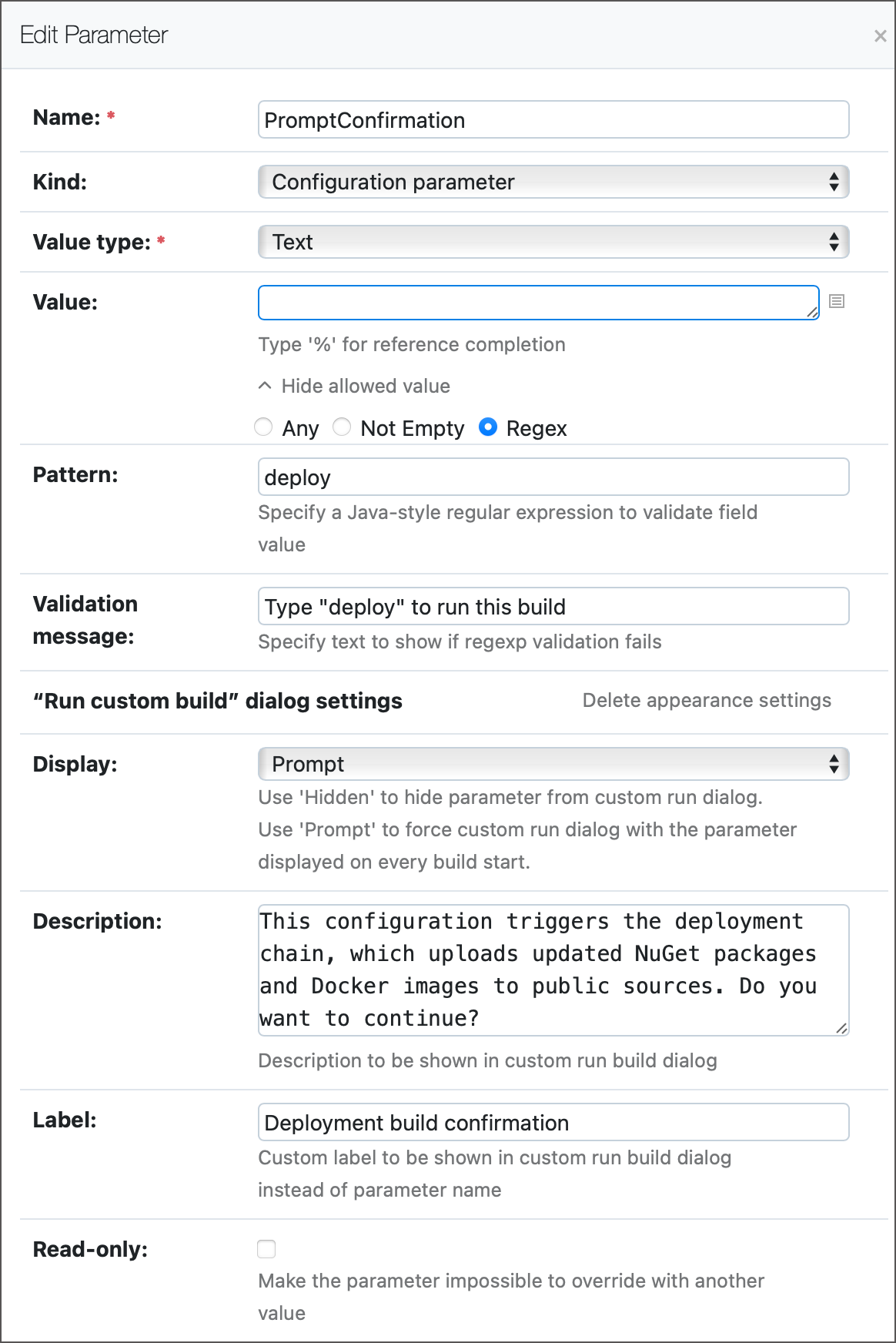 Prompt dialog settings Prompt dialog settings
