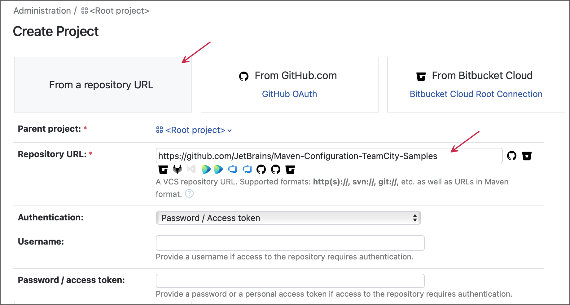 从仓库 URL 创建一个项目，步骤1