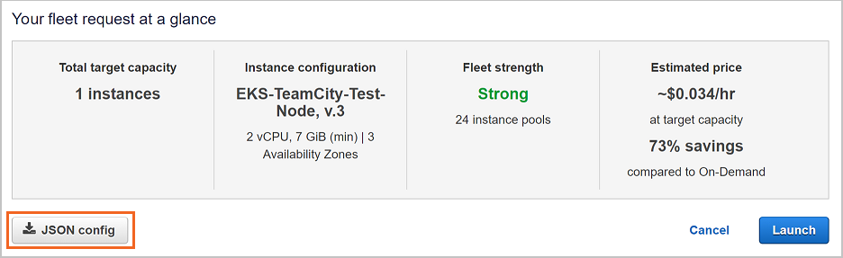 Amazon 中的 Spot fleet 配置生成按钮