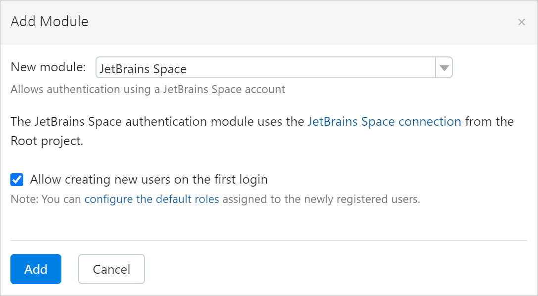 添加一个 JetBrains Space 认证模块