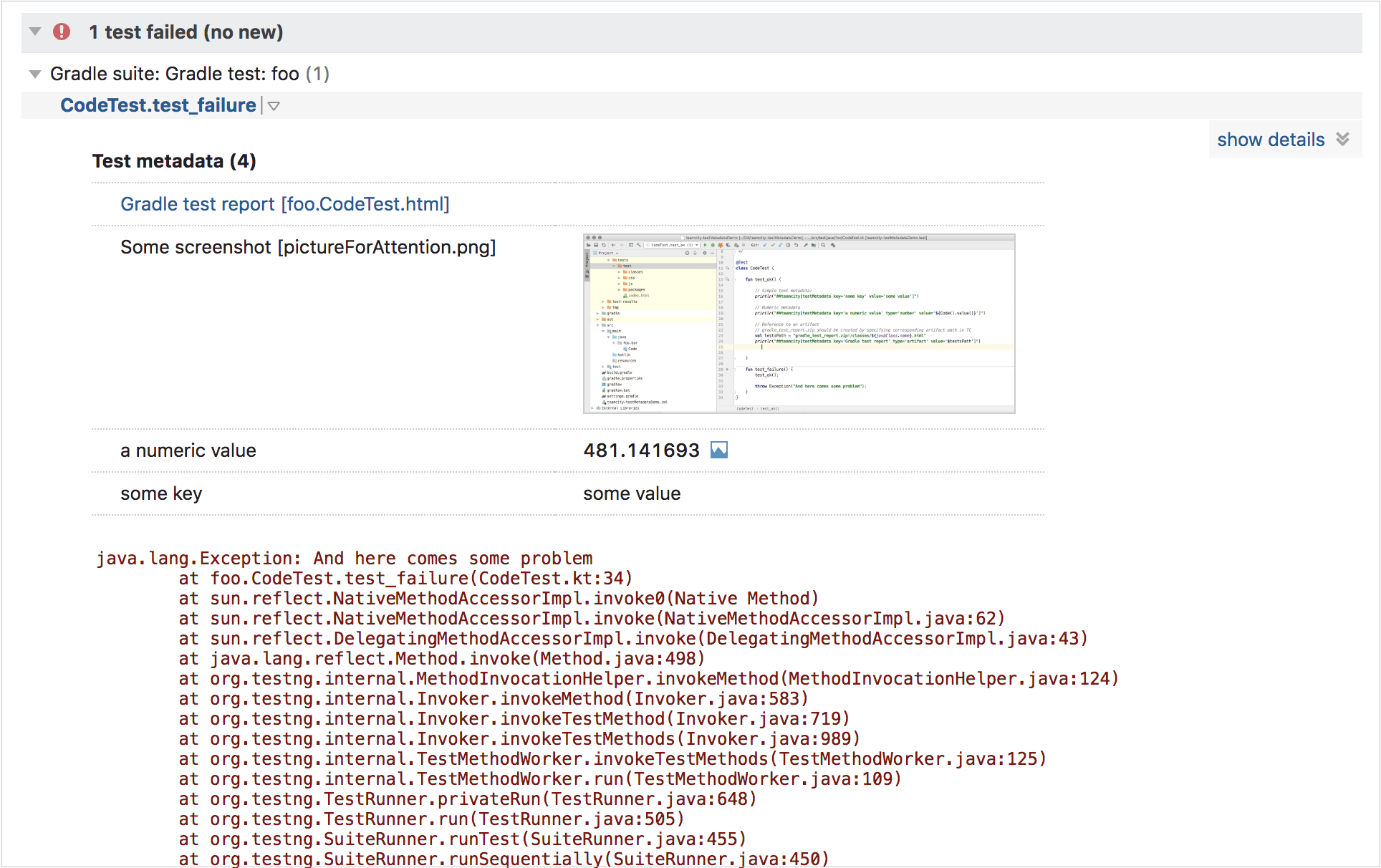 失败测试的额外测试数据