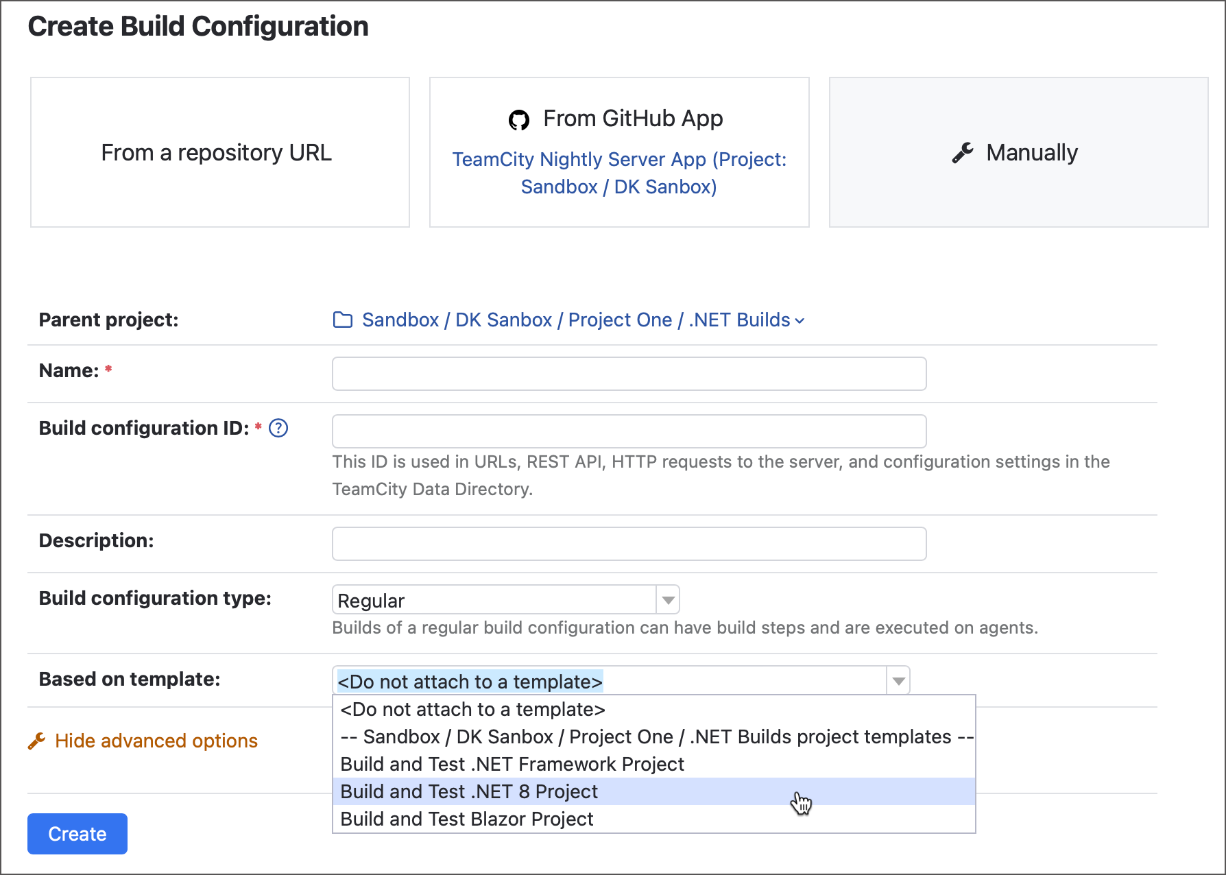 创建一个常规配置