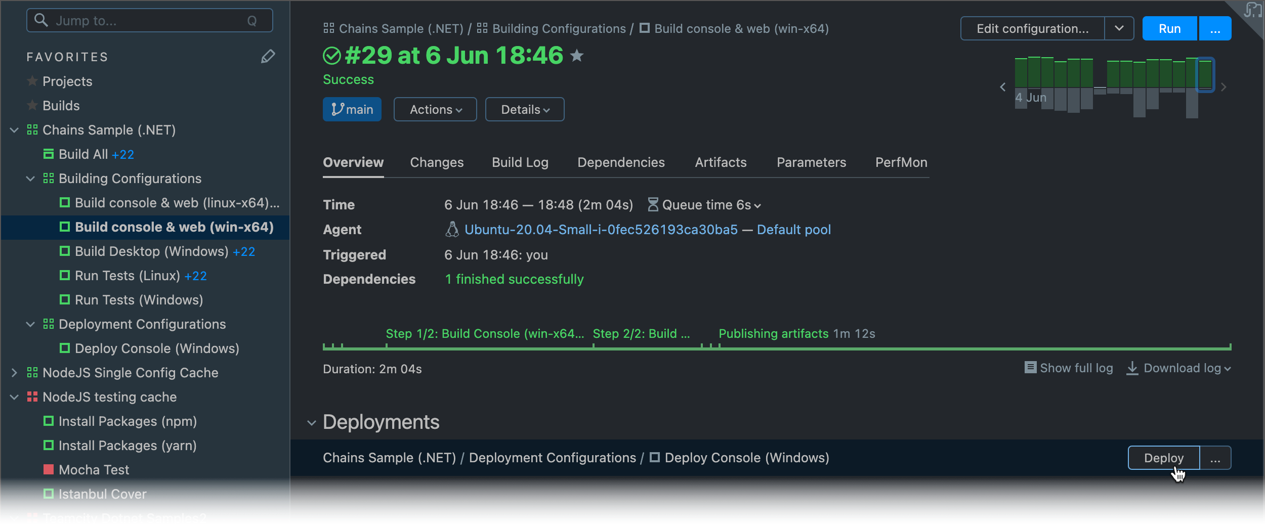 从常规构建中运行部署